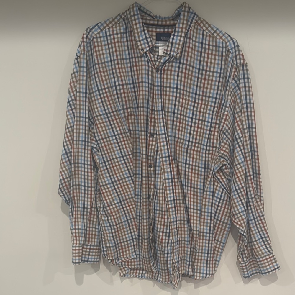 Basic Editions Blue and Red Casual Button Down Shirt